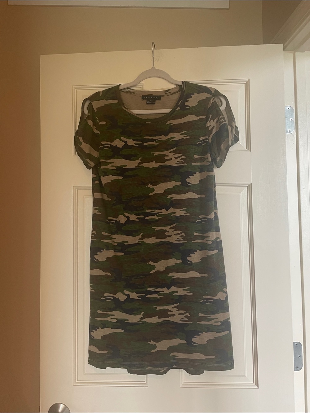 Sanctuary Camo Short Sleeve Mini Dress in Olive & Khaki
